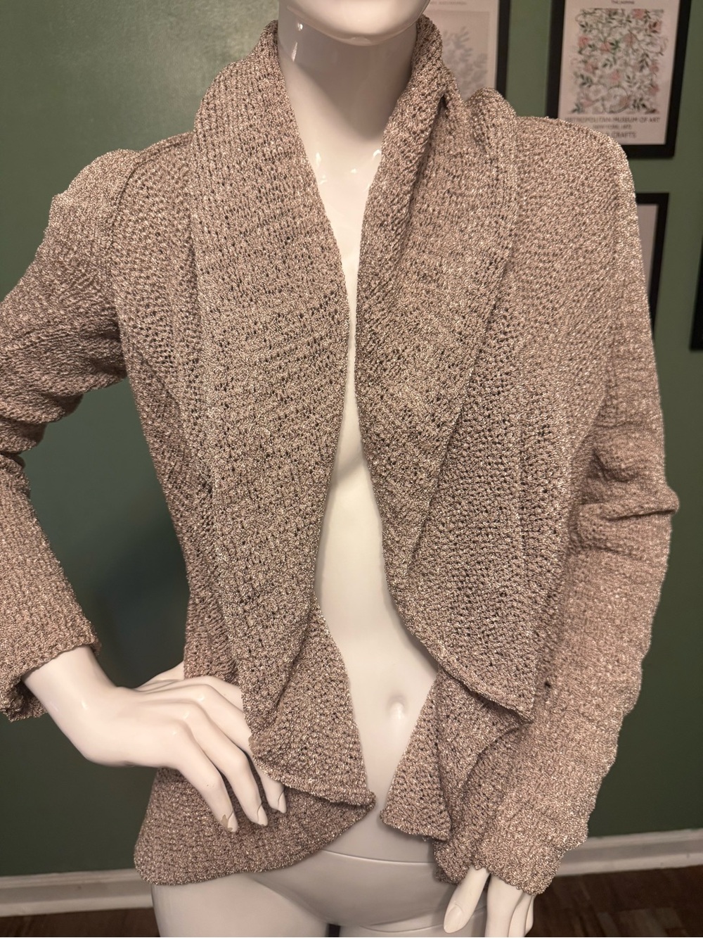 Venue Taupe Open-Front Draped Knit Cardigan NWT Size S Retail $99